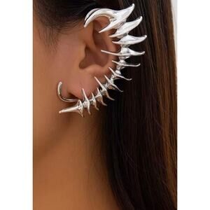 Gothic Punk spike Dragon Bone silver wrap cartilage around left Ear Cuff Jewelry